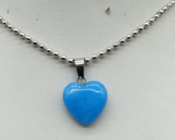 Natural Stone 16mm Turquoise Quartz Crystal Tiger Eye Opal Charms Heart Shaped Pendant For DIY Stainless Steel Necklace Jewelry