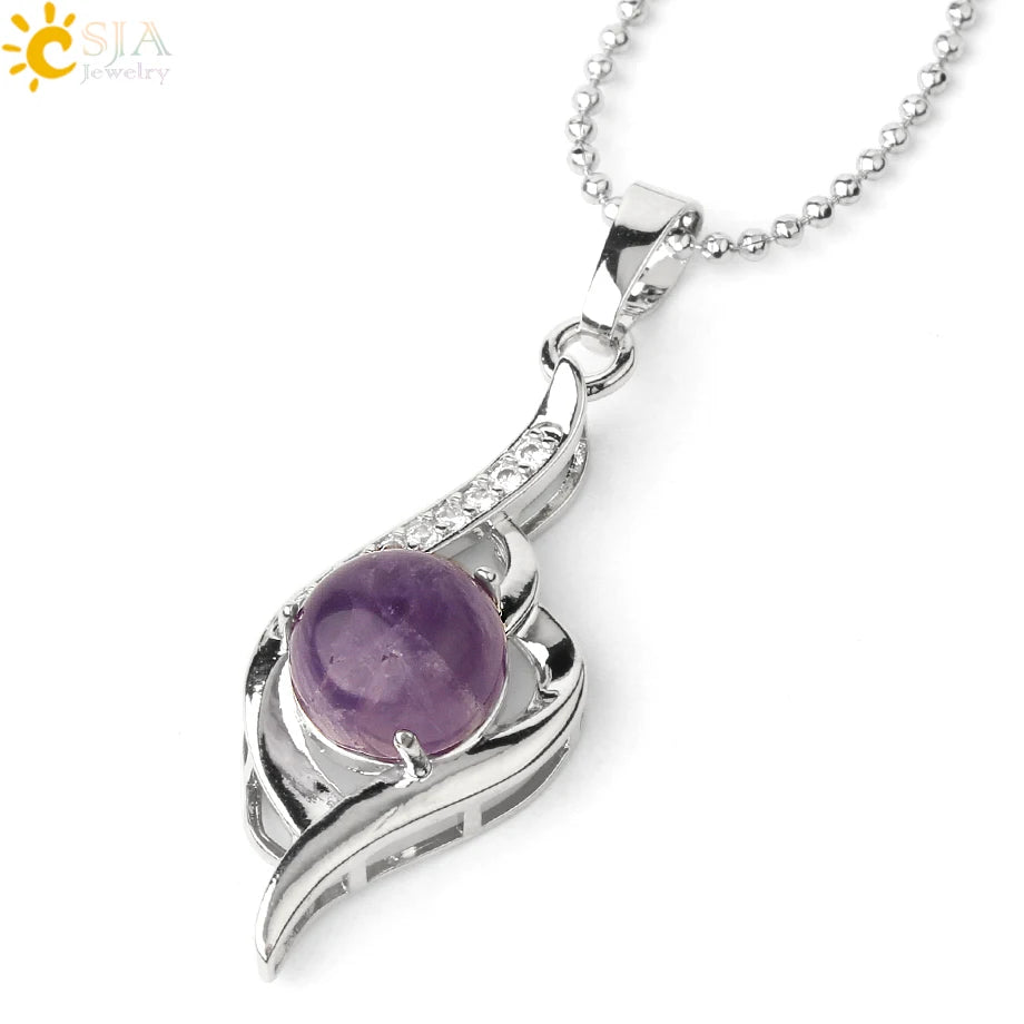 CSJA Devil's Eye Pendant Necklaces Natural Stone Crystal Micro Inlay Zircon Heart Shape Pendants Amulet Women Charm Jewelry G520