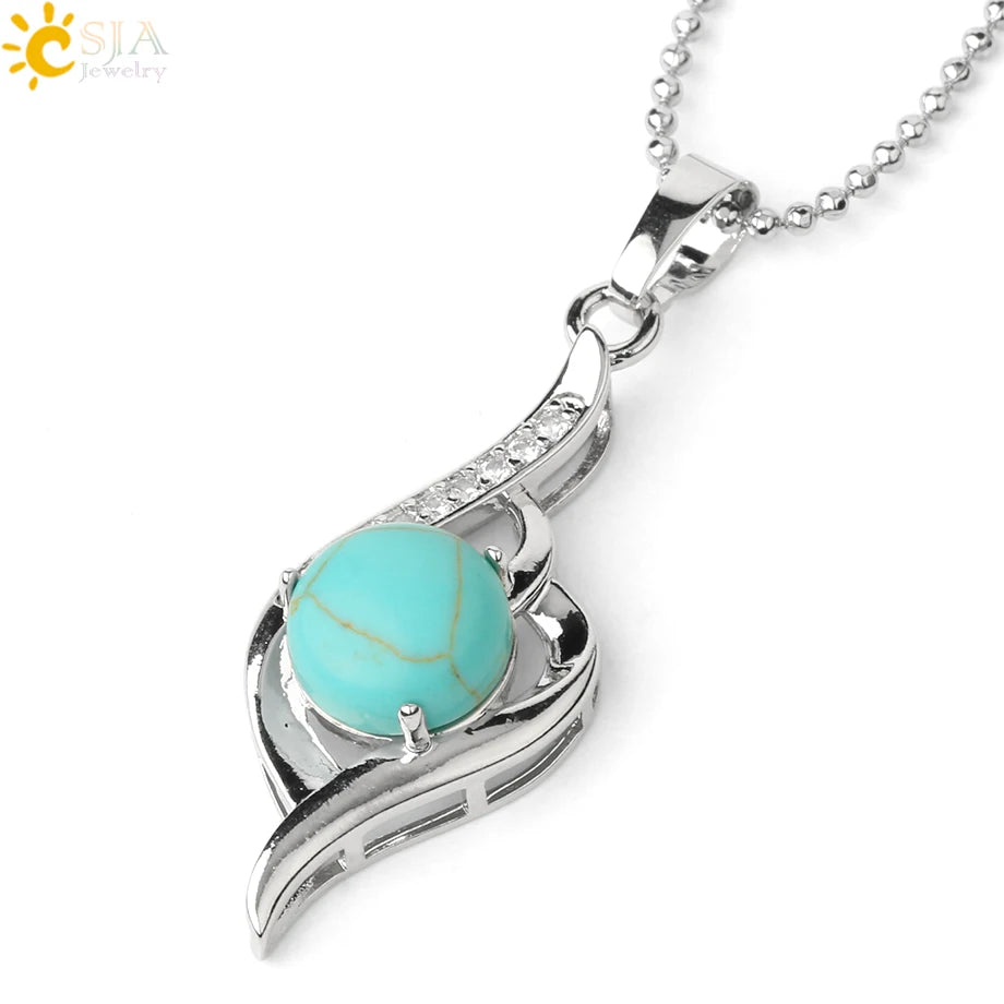 CSJA Devil's Eye Pendant Necklaces Natural Stone Crystal Micro Inlay Zircon Heart Shape Pendants Amulet Women Charm Jewelry G520