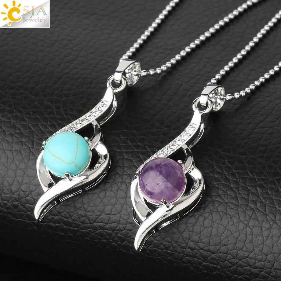 CSJA Devil's Eye Pendant Necklaces Natural Stone Crystal Micro Inlay Zircon Heart Shape Pendants Amulet Women Charm Jewelry G520