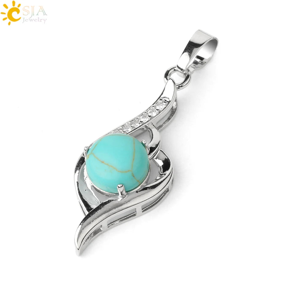 CSJA Devil's Eye Pendant Necklaces Natural Stone Crystal Micro Inlay Zircon Heart Shape Pendants Amulet Women Charm Jewelry G520