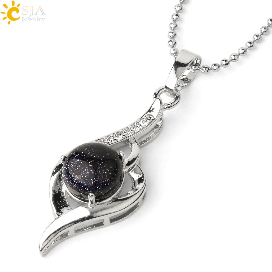 CSJA Devil's Eye Pendant Necklaces Natural Stone Crystal Micro Inlay Zircon Heart Shape Pendants Amulet Women Charm Jewelry G520