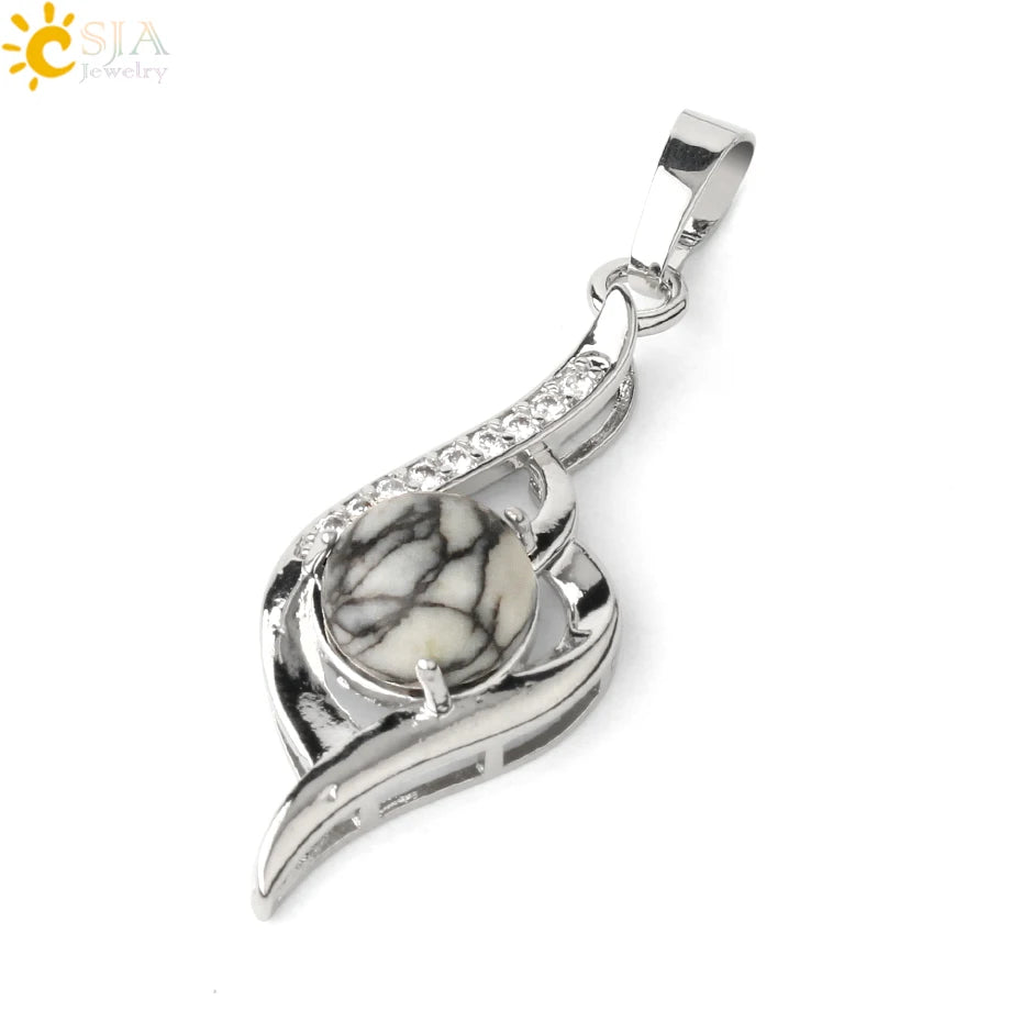 CSJA Devil's Eye Pendant Necklaces Natural Stone Crystal Micro Inlay Zircon Heart Shape Pendants Amulet Women Charm Jewelry G520