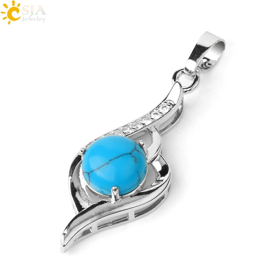 CSJA Devil's Eye Pendant Necklaces Natural Stone Crystal Micro Inlay Zircon Heart Shape Pendants Amulet Women Charm Jewelry G520