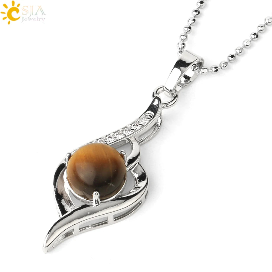 CSJA Devil's Eye Pendant Necklaces Natural Stone Crystal Micro Inlay Zircon Heart Shape Pendants Amulet Women Charm Jewelry G520
