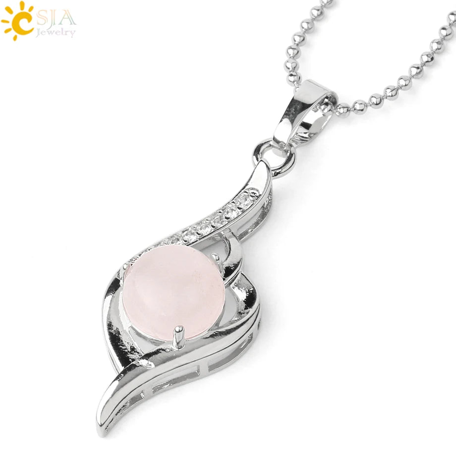 CSJA Devil's Eye Pendant Necklaces Natural Stone Crystal Micro Inlay Zircon Heart Shape Pendants Amulet Women Charm Jewelry G520