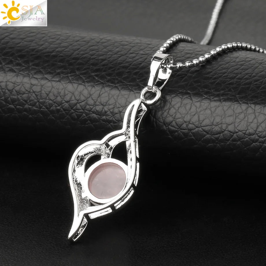 CSJA Devil's Eye Pendant Necklaces Natural Stone Crystal Micro Inlay Zircon Heart Shape Pendants Amulet Women Charm Jewelry G520