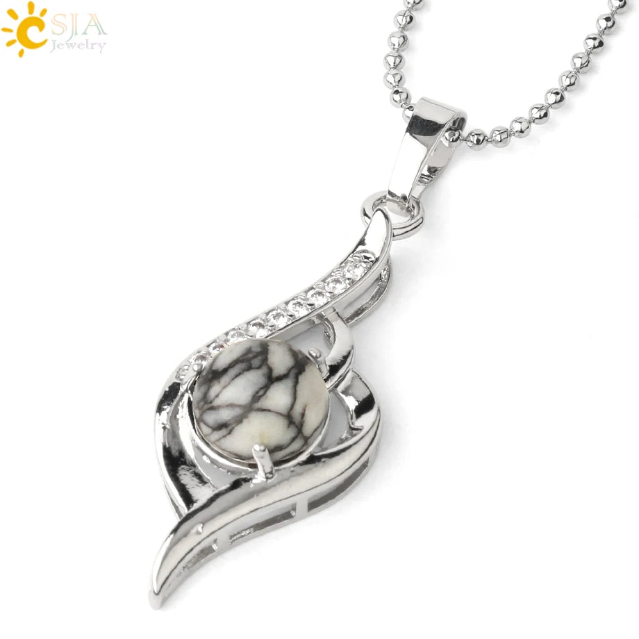 CSJA Devil's Eye Pendant Necklaces Natural Stone Crystal Micro Inlay Zircon Heart Shape Pendants Amulet Women Charm Jewelry G520