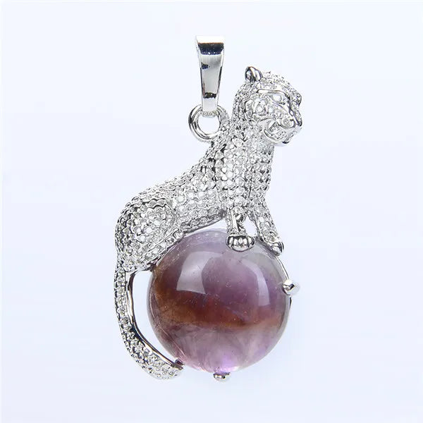 New Arrival Fashion 1pc Natural Tiger eye Stone Pink Crystal Copper Animal Leopard Pendants For Necklaces Women Charm Jewelry