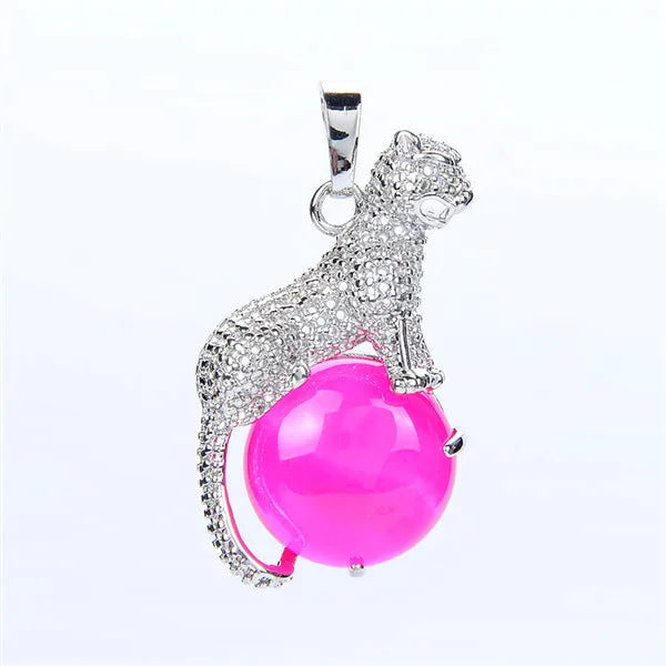 New Arrival Fashion 1pc Natural Tiger eye Stone Pink Crystal Copper Animal Leopard Pendants For Necklaces Women Charm Jewelry
