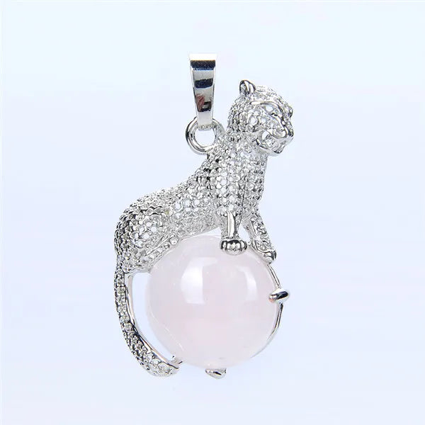 New Arrival Fashion 1pc Natural Tiger eye Stone Pink Crystal Copper Animal Leopard Pendants For Necklaces Women Charm Jewelry