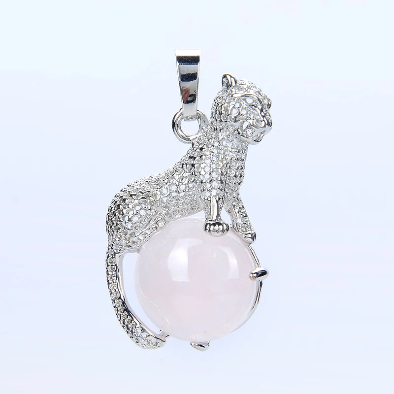 New Arrival Fashion 1pc Natural Tiger eye Stone Pink Crystal Copper Animal Leopard Pendants For Necklaces Women Charm Jewelry