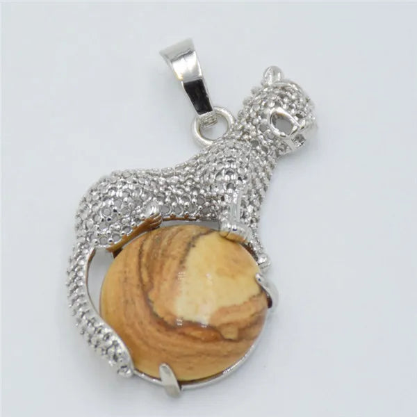 New Arrival Fashion 1pc Natural Tiger eye Stone Pink Crystal Copper Animal Leopard Pendants For Necklaces Women Charm Jewelry