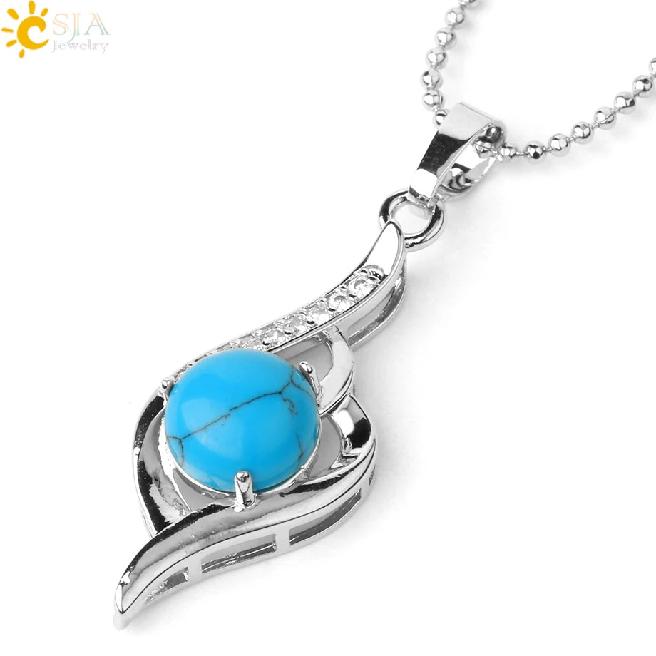 CSJA Devil's Eye Pendant Necklaces Natural Stone Crystal Micro Inlay Zircon Heart Shape Pendants Amulet Women Charm Jewelry G520