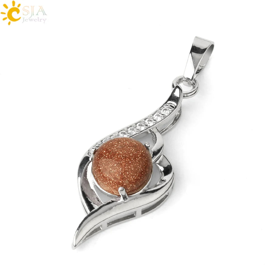 CSJA Devil's Eye Pendant Necklaces Natural Stone Crystal Micro Inlay Zircon Heart Shape Pendants Amulet Women Charm Jewelry G520