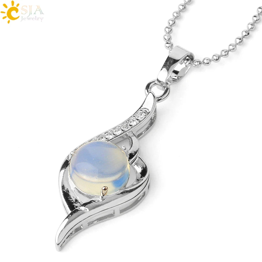 CSJA Devil's Eye Pendant Necklaces Natural Stone Crystal Micro Inlay Zircon Heart Shape Pendants Amulet Women Charm Jewelry G520