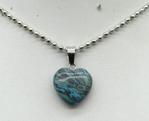 Natural Stone 16mm Turquoise Quartz Crystal Tiger Eye Opal Charms Heart Shaped Pendant For DIY Stainless Steel Necklace Jewelry