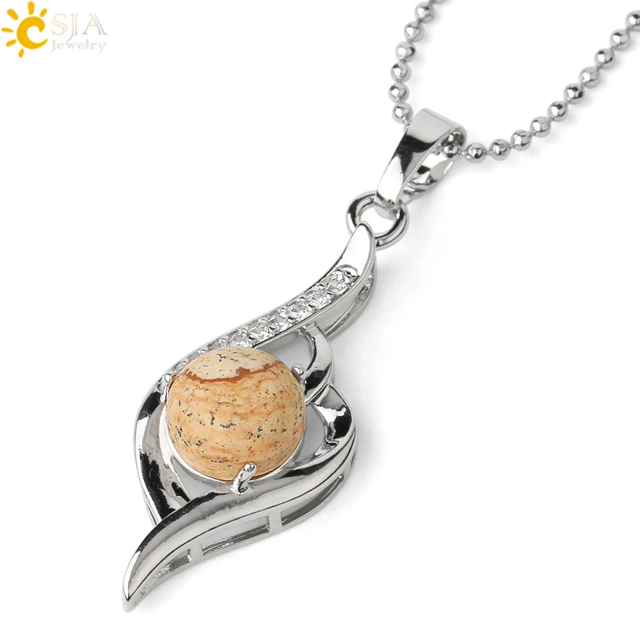 CSJA Devil's Eye Pendant Necklaces Natural Stone Crystal Micro Inlay Zircon Heart Shape Pendants Amulet Women Charm Jewelry G520