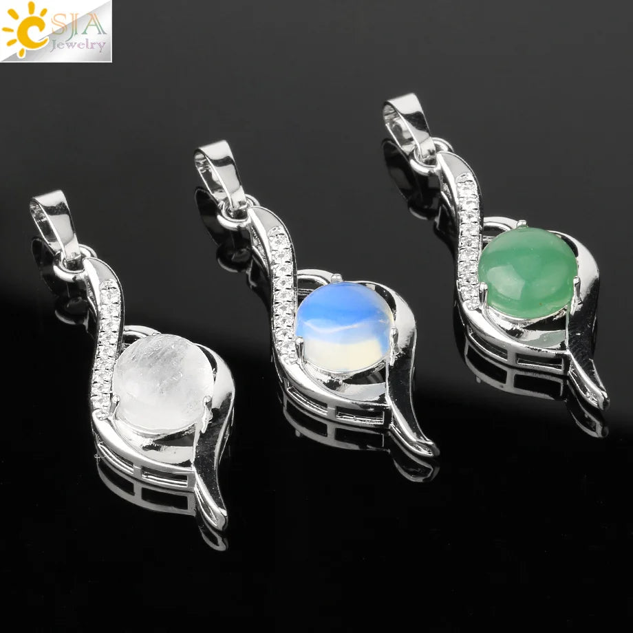 CSJA Devil's Eye Pendant Necklaces Natural Stone Crystal Micro Inlay Zircon Heart Shape Pendants Amulet Women Charm Jewelry G520
