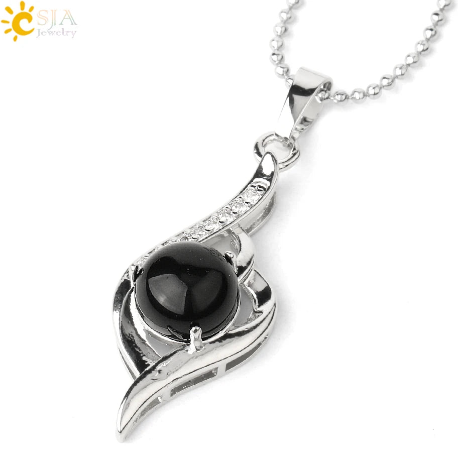 CSJA Devil's Eye Pendant Necklaces Natural Stone Crystal Micro Inlay Zircon Heart Shape Pendants Amulet Women Charm Jewelry G520