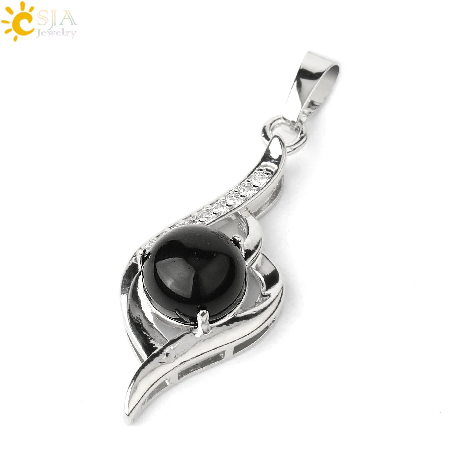 CSJA Devil's Eye Pendant Necklaces Natural Stone Crystal Micro Inlay Zircon Heart Shape Pendants Amulet Women Charm Jewelry G520
