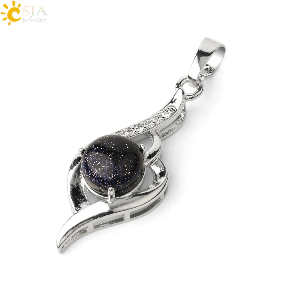 CSJA Devil's Eye Pendant Necklaces Natural Stone Crystal Micro Inlay Zircon Heart Shape Pendants Amulet Women Charm Jewelry G520