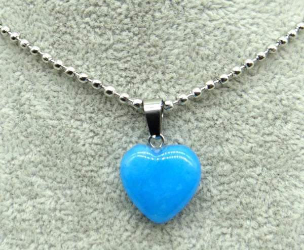 Natural Stone 16mm Turquoise Quartz Crystal Tiger Eye Opal Charms Heart Shaped Pendant For DIY Stainless Steel Necklace Jewelry