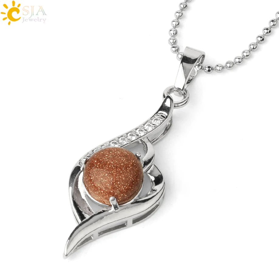 CSJA Devil's Eye Pendant Necklaces Natural Stone Crystal Micro Inlay Zircon Heart Shape Pendants Amulet Women Charm Jewelry G520