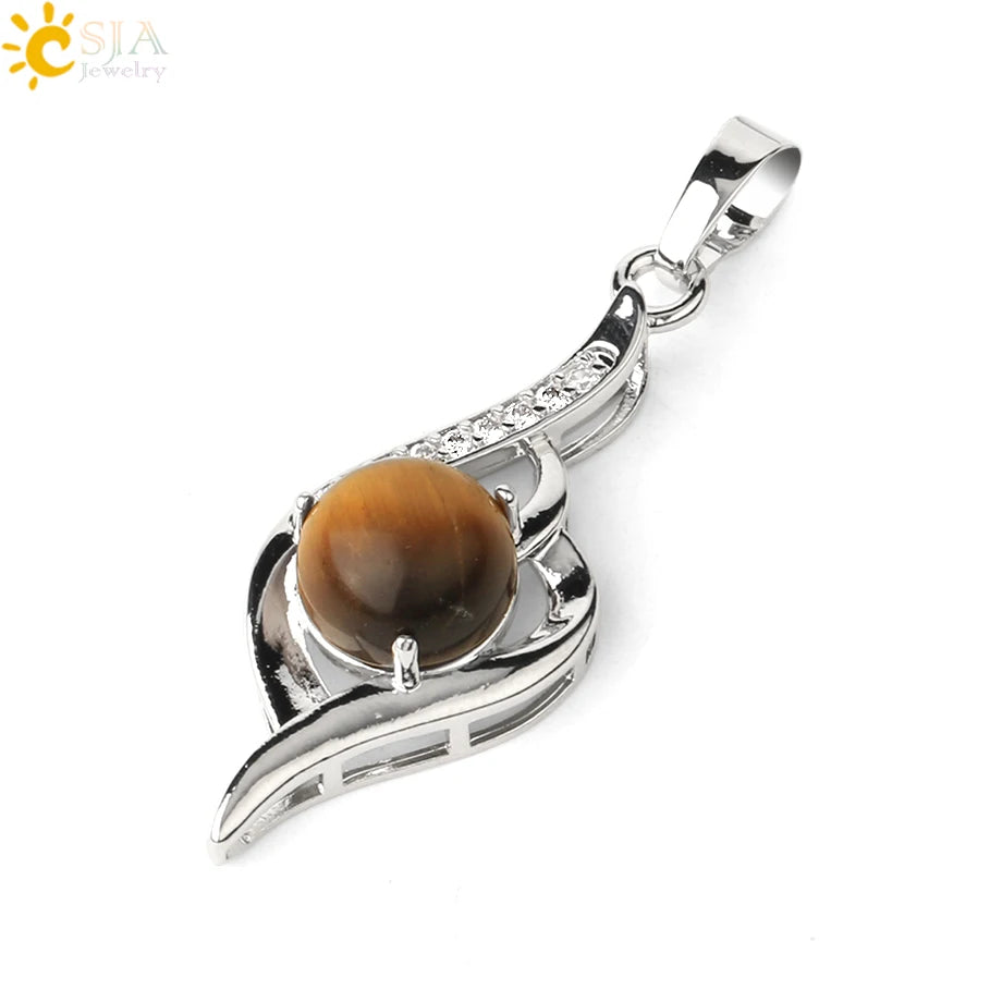 CSJA Devil's Eye Pendant Necklaces Natural Stone Crystal Micro Inlay Zircon Heart Shape Pendants Amulet Women Charm Jewelry G520