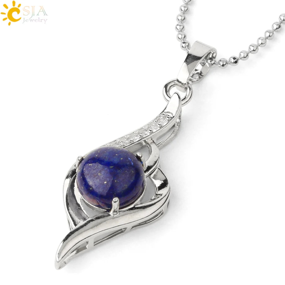 CSJA Devil's Eye Pendant Necklaces Natural Stone Crystal Micro Inlay Zircon Heart Shape Pendants Amulet Women Charm Jewelry G520