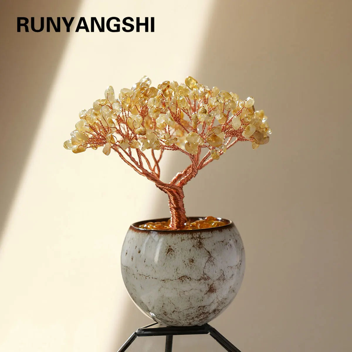 1PC Natural Crystal Tree Energy Stone Money Tree Feng Shui Decor Copper Wire Wrapped Tea Cup Yoga Home Decor