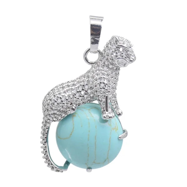 New Arrival Fashion 1pc Natural Tiger eye Stone Pink Crystal Copper Animal Leopard Pendants For Necklaces Women Charm Jewelry