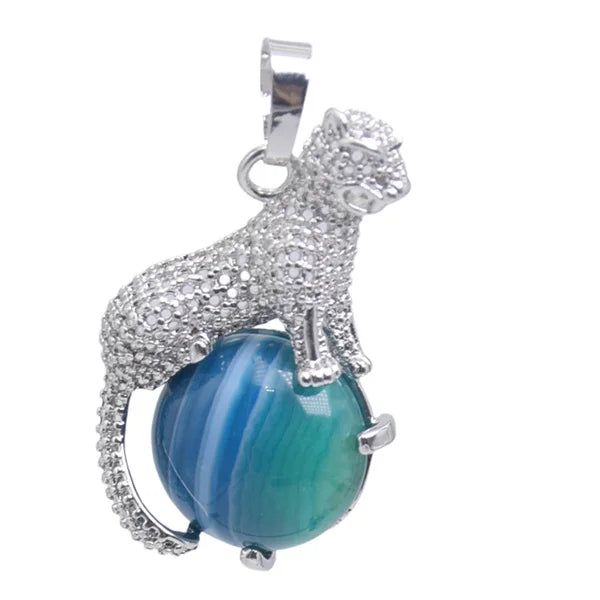 New Arrival Fashion 1pc Natural Tiger eye Stone Pink Crystal Copper Animal Leopard Pendants For Necklaces Women Charm Jewelry