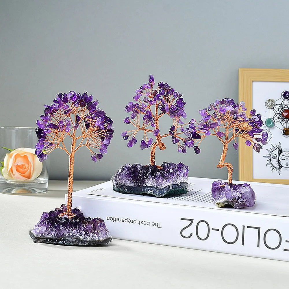 13cm Mini Purple Crystal Money Tree,Positive Energy for Success/Health/Wealth/Love,Gift for Families/Friends/Lovers Ornamnets