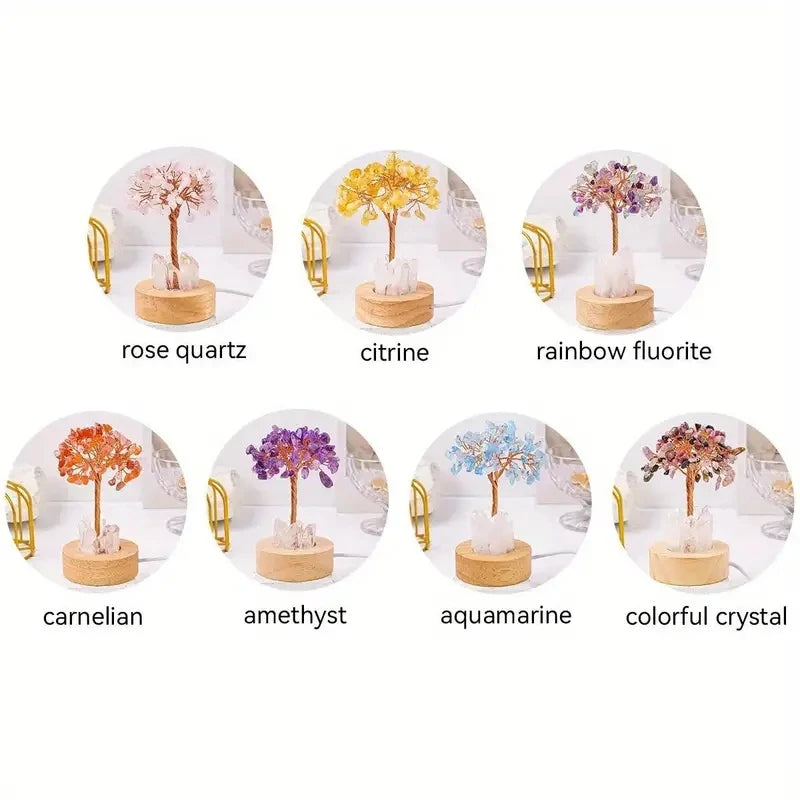 1pc Natural Crystal Chip Tree Clear Quartz Single Crystal Base USB Port Decorative Bedside Ambiance Nightlight  Home Decoration
