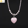 CSJA Heart Quartz Pendant Necklace for Women Healing Natural Stone Amethysts Crystal Charm Glass Bead Choker Christmas Gift T024