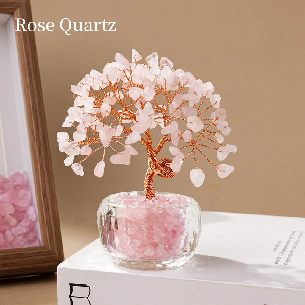 1pc Natural Crystal Money Tree Ornament Feng Shui Wealth Tree with Gemstone Abundance Bowl for Home Office Decoration