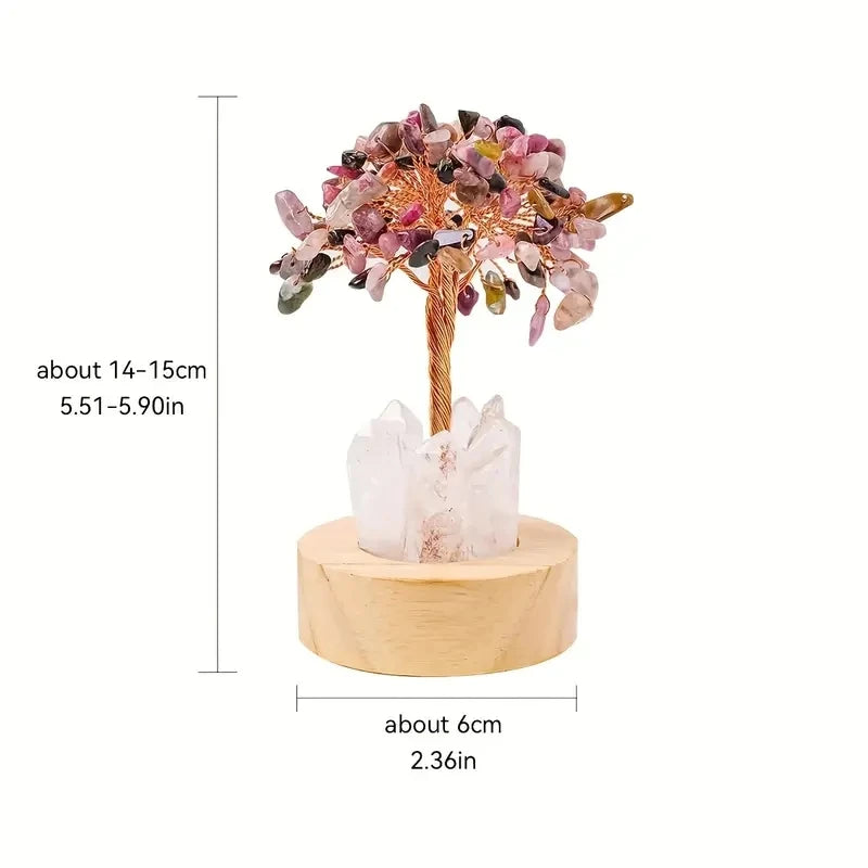 1pc Natural Crystal Chip Tree Clear Quartz Single Crystal Base USB Port Decorative Bedside Ambiance Nightlight  Home Decoration