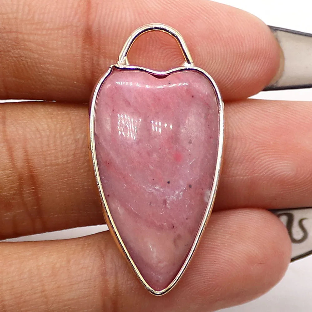 Natural Semi-precious Stone Heart Shape Pendants Gilt-edged Parcel Amethyst Rose Quartz Tiger Eye Stone Charms Accessory 1 Pc