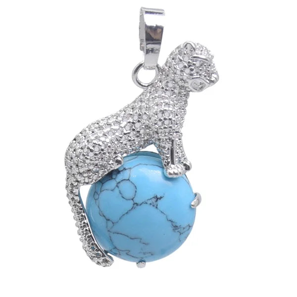 New Arrival Fashion 1pc Natural Tiger eye Stone Pink Crystal Copper Animal Leopard Pendants For Necklaces Women Charm Jewelry