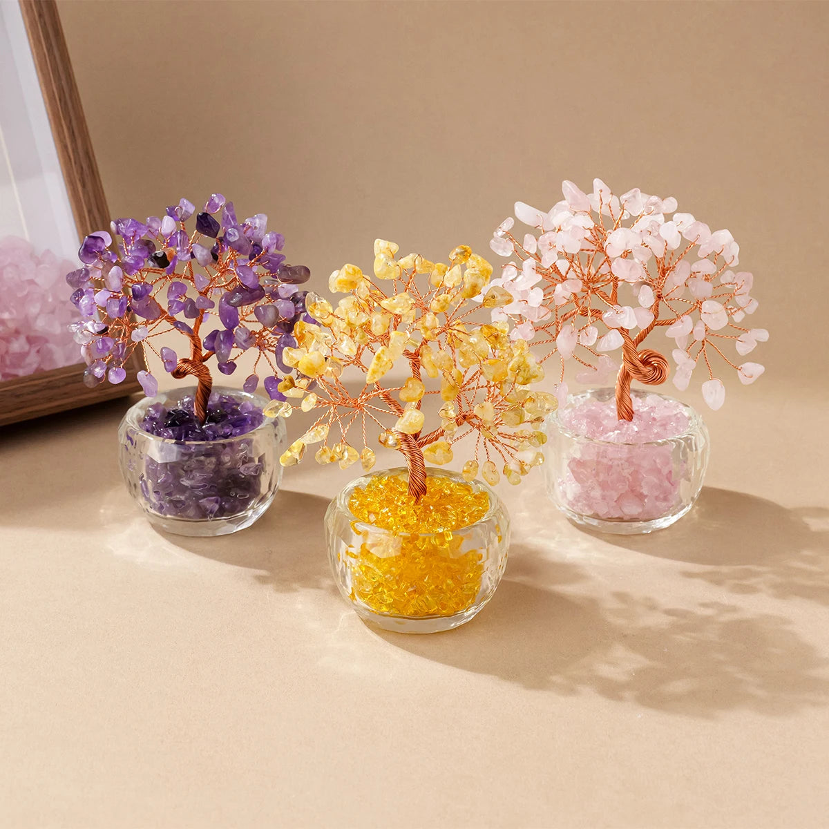 1pc Natural Crystal Money Tree Ornament Feng Shui Wealth Tree with Gemstone Abundance Bowl for Home Office Decoration