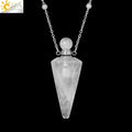 Natural Stone Cone Perfume Bottle necklace Healing Clear Quartz Crystal Pendant Reiki Essentials Oil Diffuser Vial Necklace H119