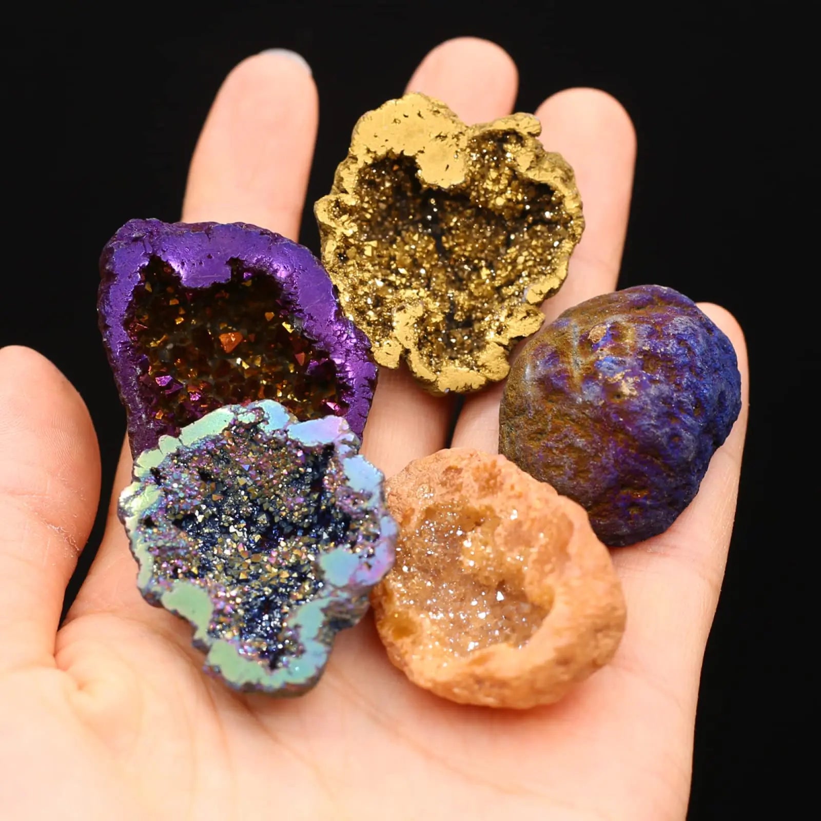 8PCS/Box Titanium Coated Natural Crystal Cluster Electroplated Agate Geode, Energy Balance Reiki Wicca Home Decor