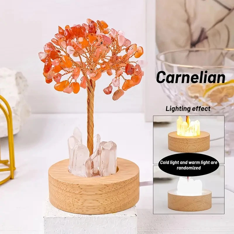 1pc Natural Crystal Chip Tree Clear Quartz Single Crystal Base USB Port Decorative Bedside Ambiance Nightlight  Home Decoration