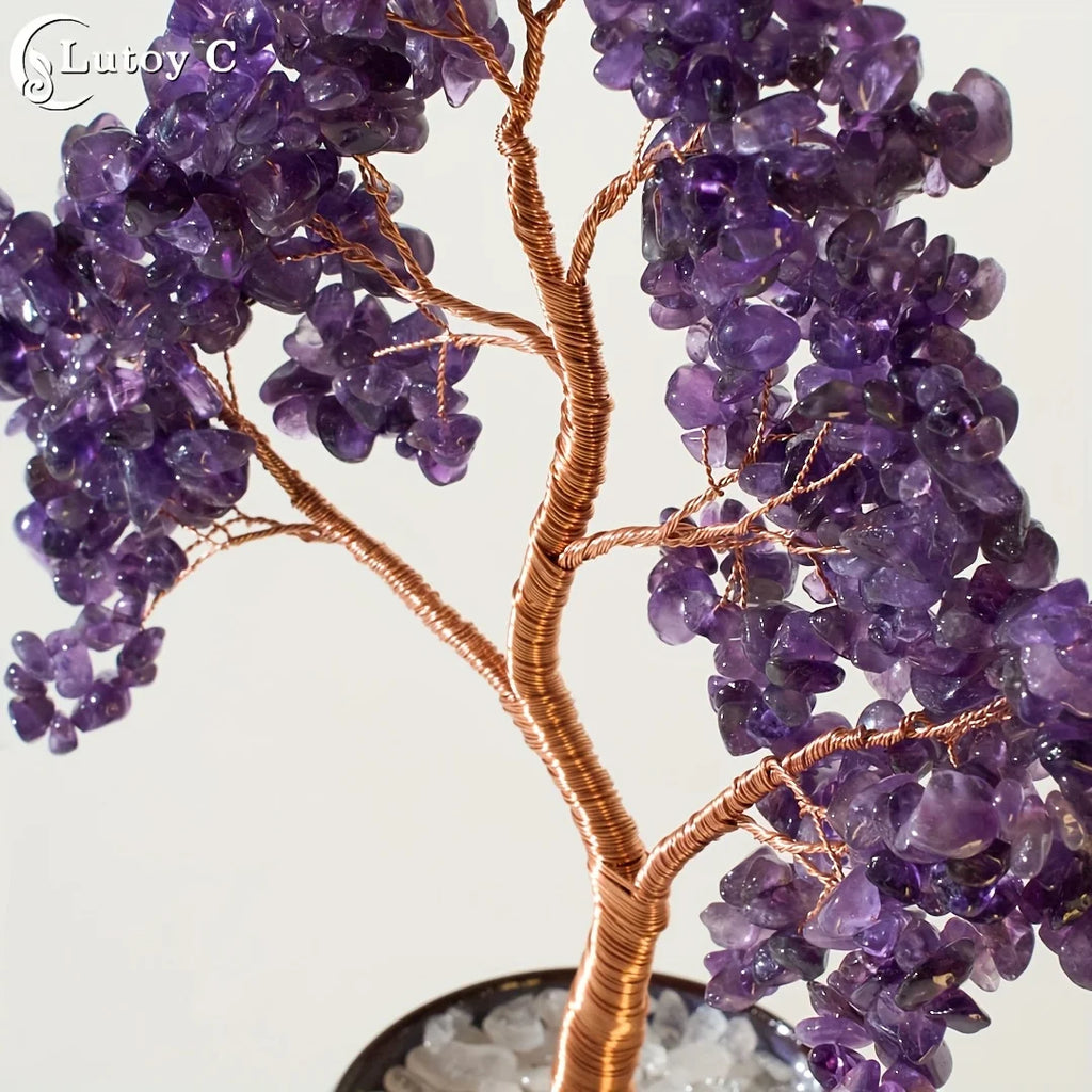 Amethyst Crystal Tree Of Life In Ceramic Pot, Handmade Feng Shui Decor, Reiki Healing Ornament, Home Decor Gift For Her