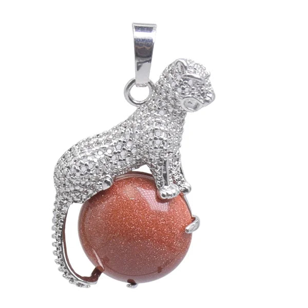 New Arrival Fashion 1pc Natural Tiger eye Stone Pink Crystal Copper Animal Leopard Pendants For Necklaces Women Charm Jewelry