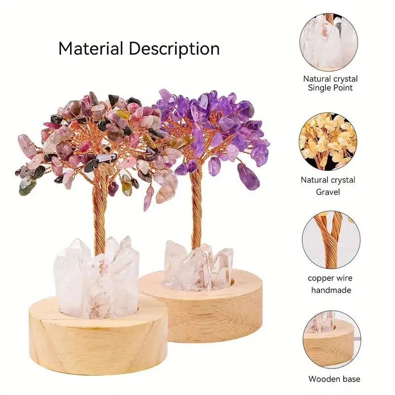 1pc Natural Crystal Chip Tree Clear Quartz Single Crystal Base USB Port Decorative Bedside Ambiance Nightlight  Home Decoration