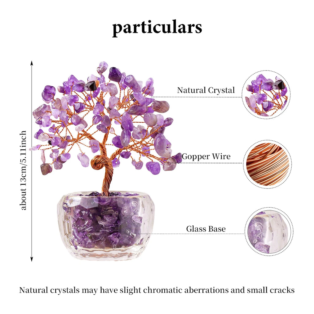 1pc Natural Crystal Money Tree Ornament Feng Shui Wealth Tree with Gemstone Abundance Bowl for Home Office Decoration