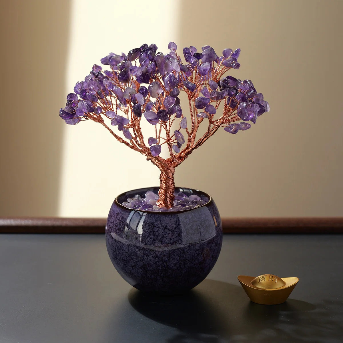 1PC Natural Crystal Tree Energy Stone Money Tree Feng Shui Decor Copper Wire Wrapped Tea Cup Yoga Home Decor