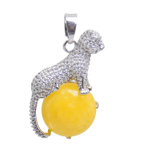 New Arrival Fashion 1pc Natural Tiger eye Stone Pink Crystal Copper Animal Leopard Pendants For Necklaces Women Charm Jewelry